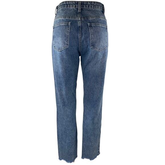 Superdown Women's Blue Frayed Raw Hem High Waisted Straight Denim Jeans Pants 25 - Picture 3 of 5